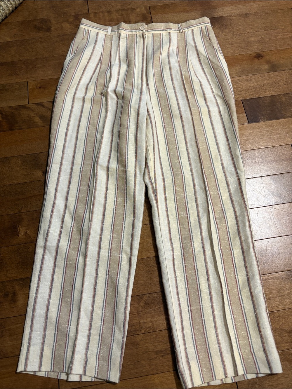 Vintage Linen Cream and Brown Striped Chinos